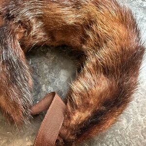 Vintage Mink Fur Collar - Real Fur Stole with Grosgrain Ties - 1950s-1960s